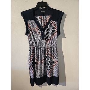 Enfocus Studio Size 14P Red White Cap Sleeve Chiffon Midi Dress